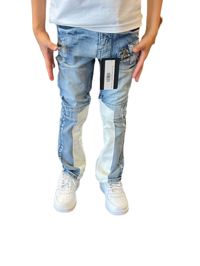 Elite- Kids- Denim jeans Leather - Blue / White