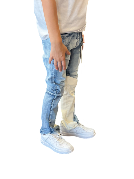 Elite- Kids- Denim jeans Leather - Blue / White