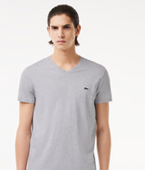 LACOSTE MEN'S V NECK PIMA COTTON JERSEY T-SHIRT GREY