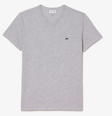 LACOSTE MEN'S V NECK PIMA COTTON JERSEY T-SHIRT GREY