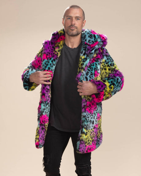 Classic Men's Faux Fur Coat | Neon Graffiti Leopard