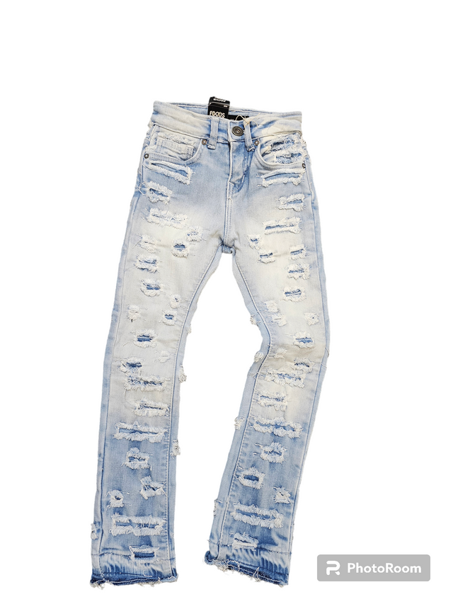 Focus Kids Debris Stacked Denim - Light Wash Blue