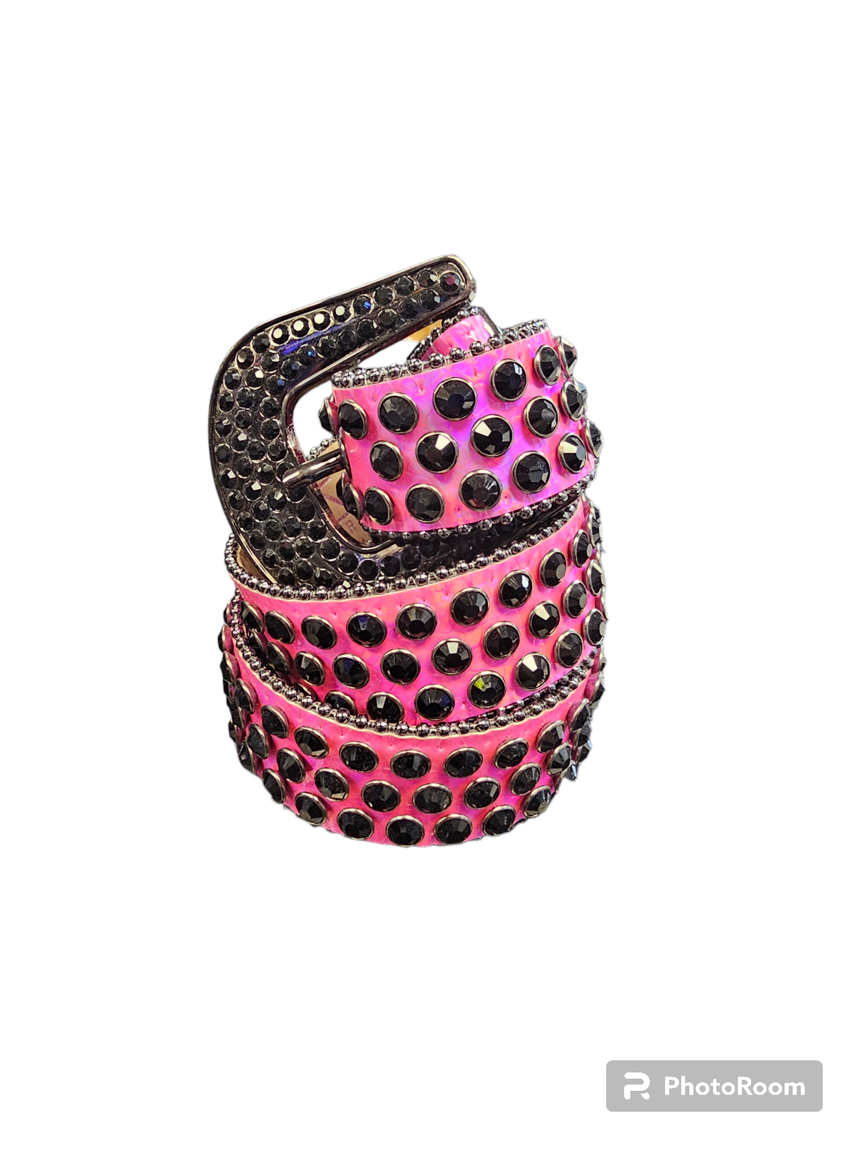 DNA Belt Pink Leather with Black Stones