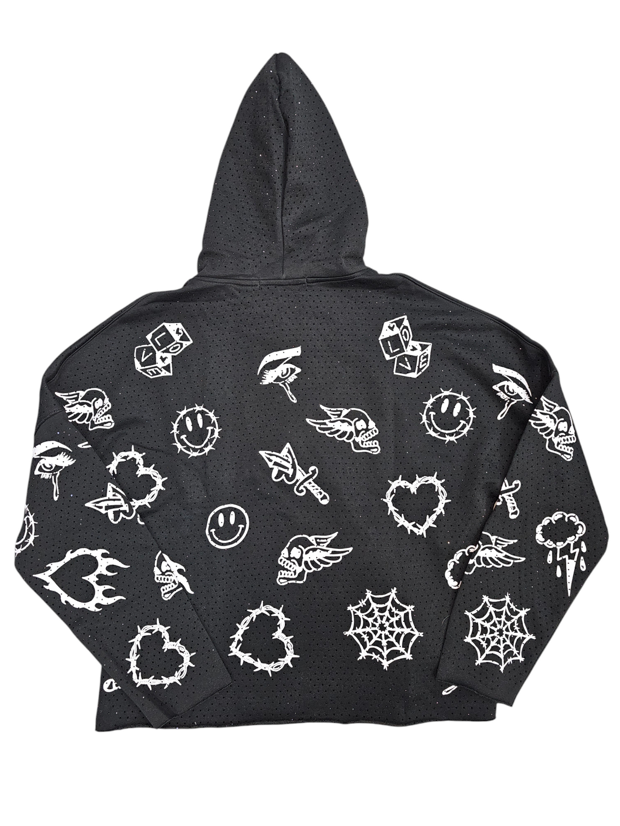 FOCUS ALLOVER EMBROIDERY STONE CROP HOODIE MULTI COLORS