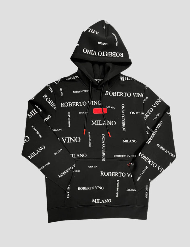 ROBERTO VINO MILANO ALL OVER LOGO HOODIE BLACK