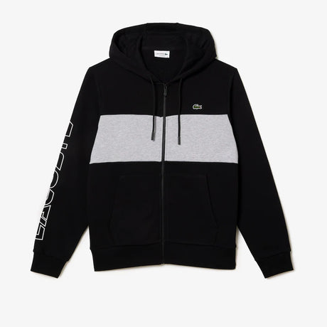 LACOSTE MEN'S COLORBLOCK ZIP-UP HOODIE BLACK GREY