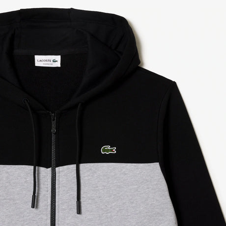 LACOSTE MEN'S COLORBLOCK ZIP-UP HOODIE BLACK GREY