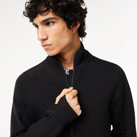 LACOSTE MEN’S HIGH-NECK COTTON BLEND ZIP-UP SWEATSHIRT BLACK