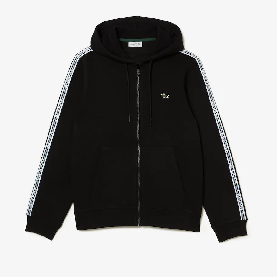 LACOSTE MEN'S CLASSIC FIT BRANDED STRIPES ZIP-UP HOODIE BLACK ...