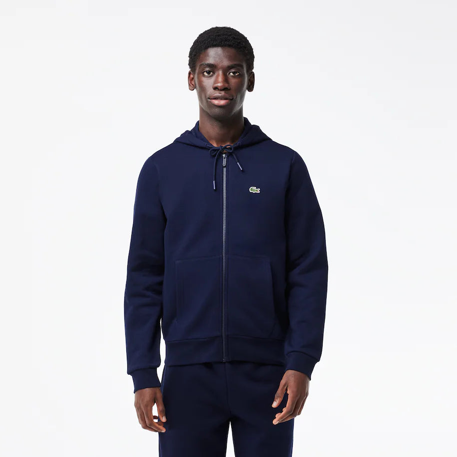 LACOSTE MEN'S FLEECE ZIPPED HOODIE NAVY