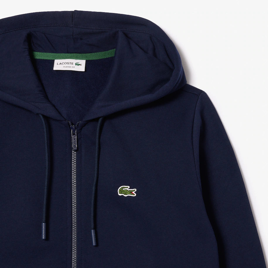 LACOSTE MEN'S FLEECE ZIPPED HOODIE NAVY