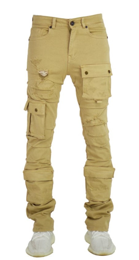 FOCUS CARGO DISTRESSED STACKED JEANS MULTI COLORS