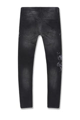 JORDAN CRAIG ETERNAL DARKNESS BLACK FLORAL EMBROIDERY JEANS