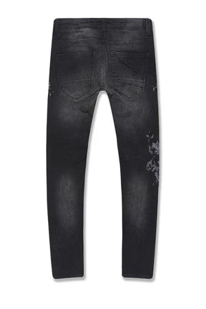 JORDAN CRAIG ETERNAL DARKNESS BLACK FLORAL EMBROIDERY JEANS