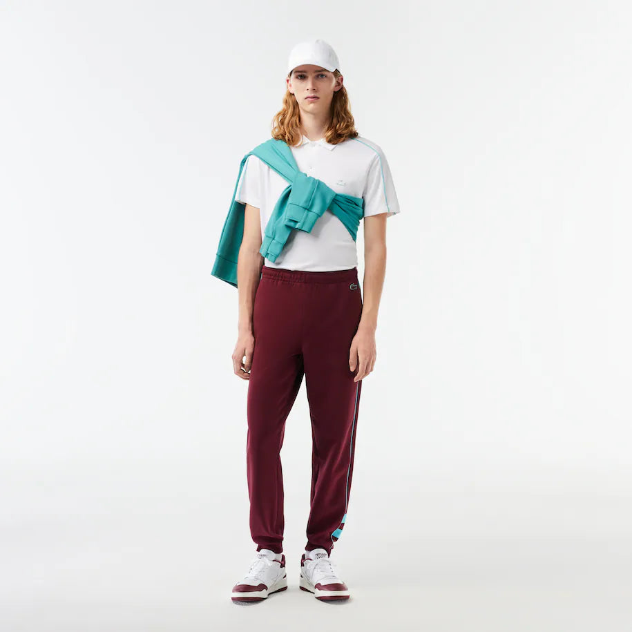 LACOSTE MEN'S EMBROIDERED REGULAR FIT SWEATPANTS BURGUNDY