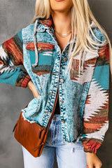 Drawstring Hooded Pocketed Denim Jacket MULTI COLORS