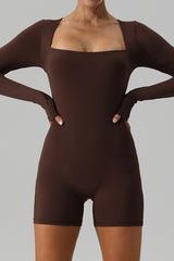 Square Neck Long Sleeve Active Romper