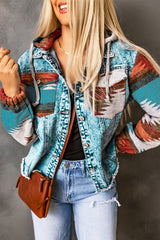 Drawstring Hooded Pocketed Denim Jacket MULTI COLORS