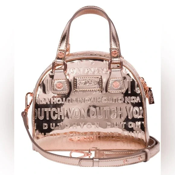 VON DUTCH ROSE GOLD REFLECTIVE BOWLING BAG