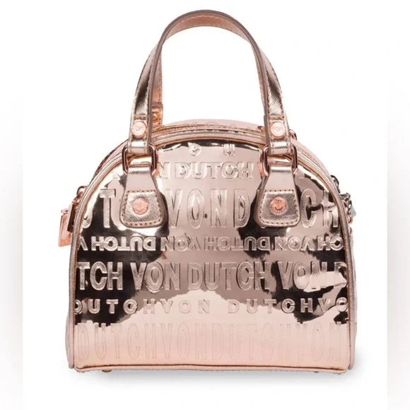 VON DUTCH ROSE GOLD REFLECTIVE BOWLING BAG