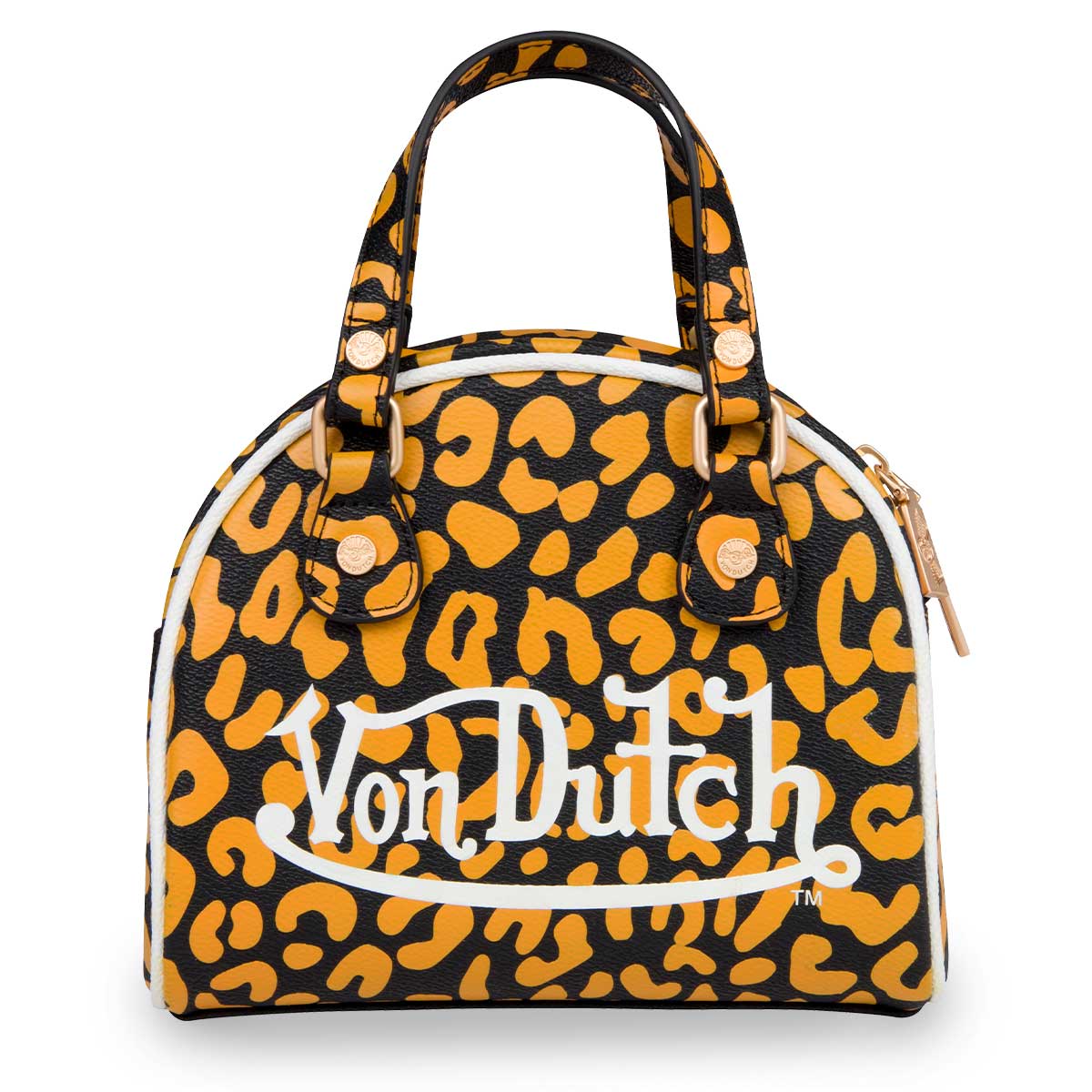 VON DUTCH ORANGE CHEATAH LEATHER BOWLING BAG