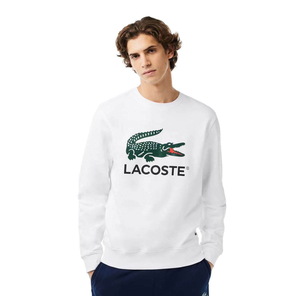 LACOSTE MEN'S CLASSIC FIT COTTON FLEECE SWEATSHIRT WHITE