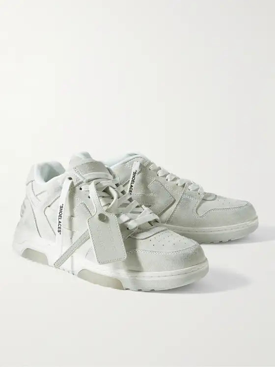 OFF-WHITE Out of Office Trimmed Suede Sneakers